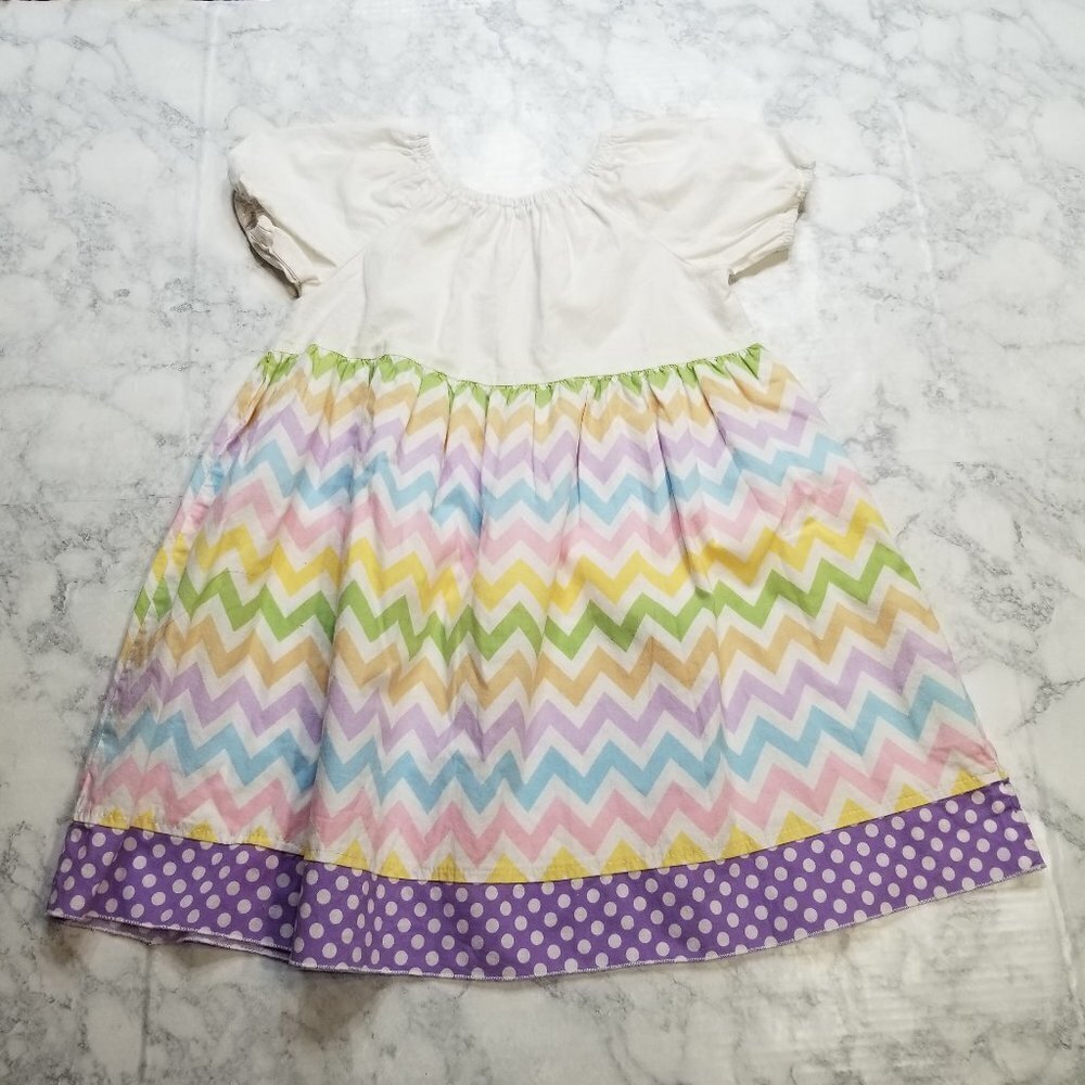 LOLLY Wolly Doodle 6 Peasant Dress Pastel Chevron